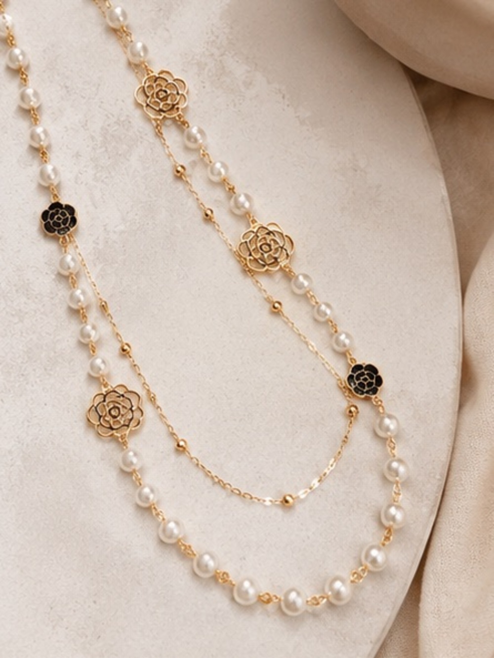 Pearl & Floral Layered Necklace – Designer Inspired